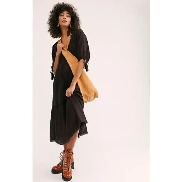 free people black celestial skies midi dress - Picture 1 of 7